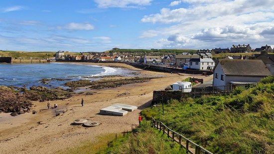 View of the beach from Eyemouth Caravan Park in Berwickshire, Scotland